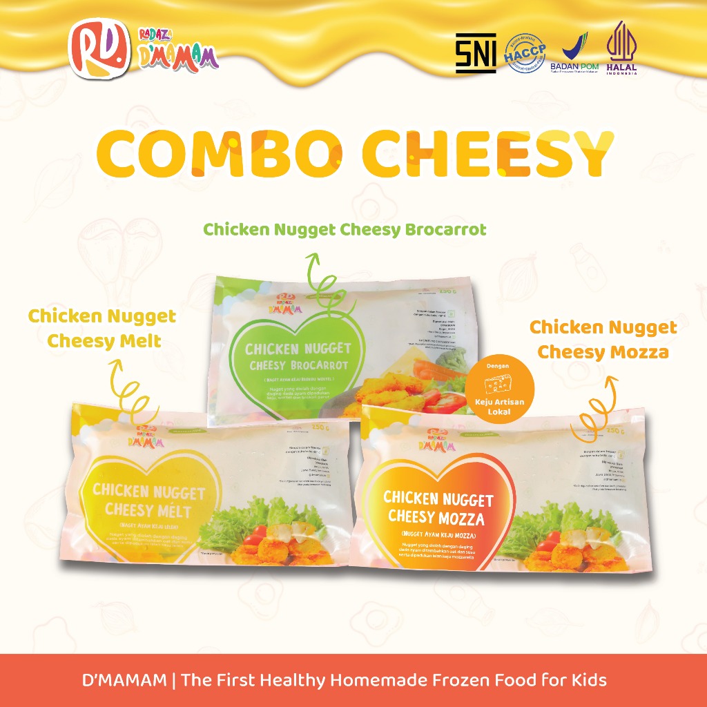 

Bundling Combo Cheesy Nugget (Melt, Brocarrot, Mozza) Homemade Anak MPASI BPOM HALAL RADAZA D'MAMAM