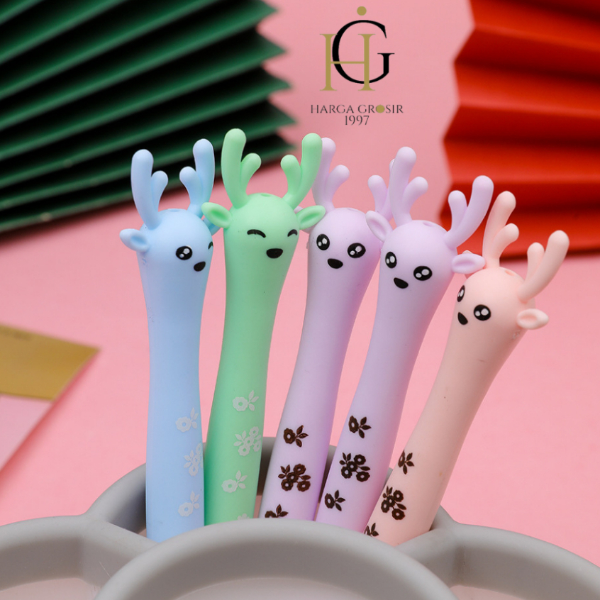 

Pulpen Gel Rusa Tanduk Full Body Deer Natal / Pen Rusa natal warna pastel hijau mint lilac baby pink baby blue / Pen Christmaas Deer