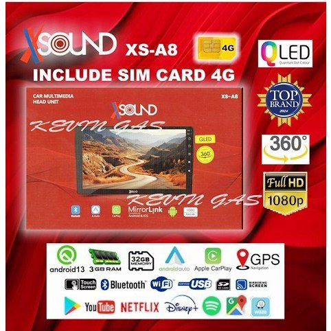 Head unit android 9 inch XSOUND XS-A8 4G ram 3 / 32 QLED support 360 dan free  sim card Indosat