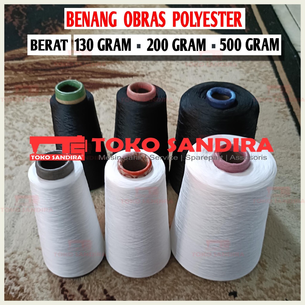 1 Pcs Benang Obras Polyester 130 gram 200 gram 500 gram -+ Warna Putih Dan Hitam / Benang obras mura