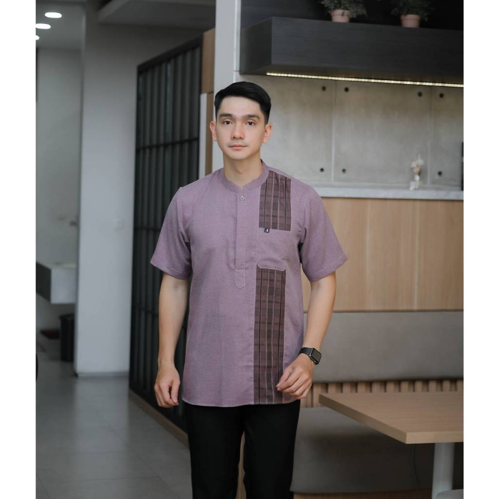 KOKO PRIA LENGAN PENDEK WARNA ABU HITAM PEACH ARMY UKURAN M L XL