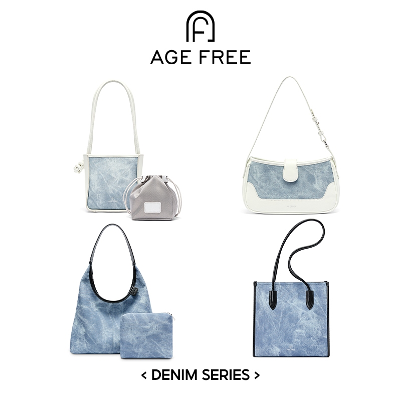 AGE FREE Seri Hitam Denim Tas Wanita Tas Selempang