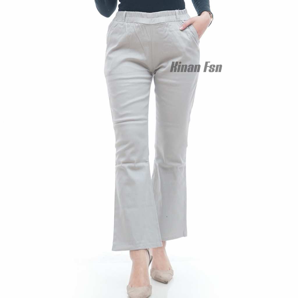 Celana Cutbray Basic Wanita Chinos Bahan Twill Combed Stretch Jumbo Kerja