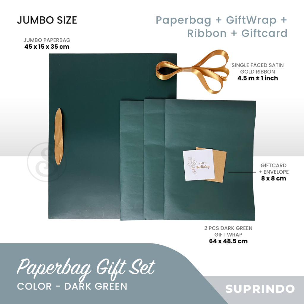 

Gift Set Paper Bag JUMBO + Kertas Kado + Pita + Kartu Ucapan (HIJAU TUA)