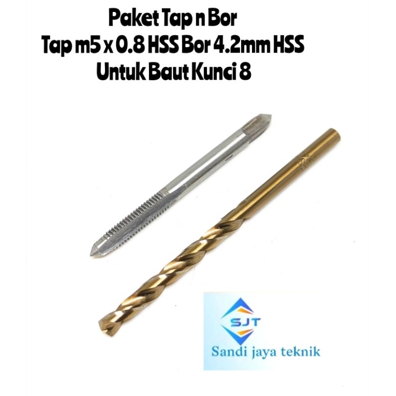 Paket tap n mata bor untuk baut kunci 8 tap m5x0.8 set Bor 4.2mm HSS