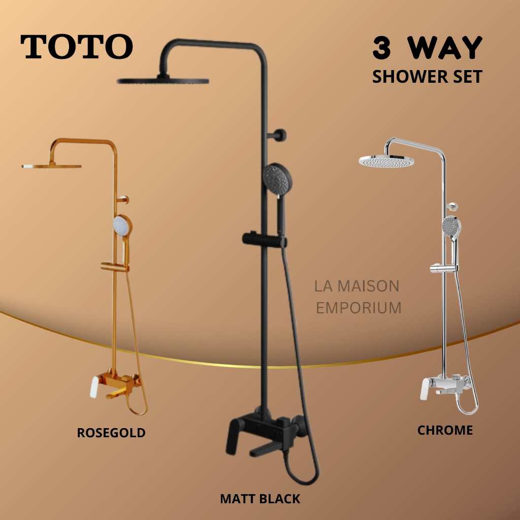 Shower Kolom Tiang TOTO 3 Way 2 Way / Shower Mandi Set Hitam Black Chrome Rosegold Gold