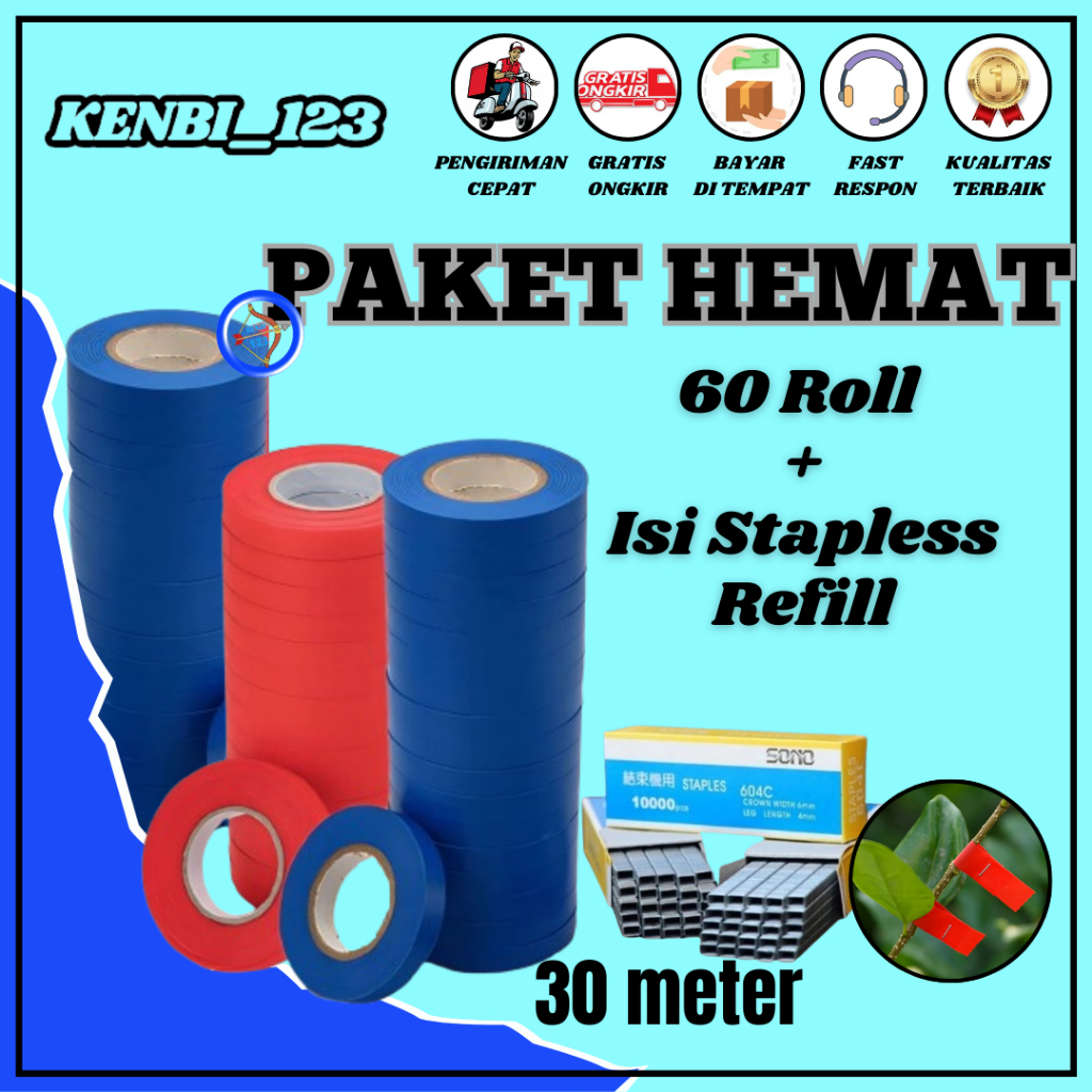 

TAPE REFILL PITA TAPETOOL PAKET 60 ROL + 1 KOTAK STAPLES Panjang 30 meter KENBI_123
