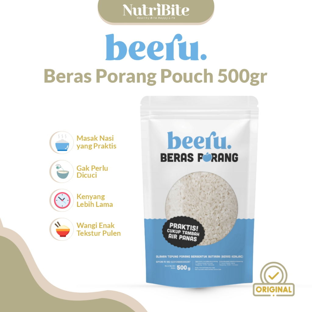 

Beras Porang Beeru Box Pouch 500gr Nasi Instan Porang Shirataki Konjac Rice