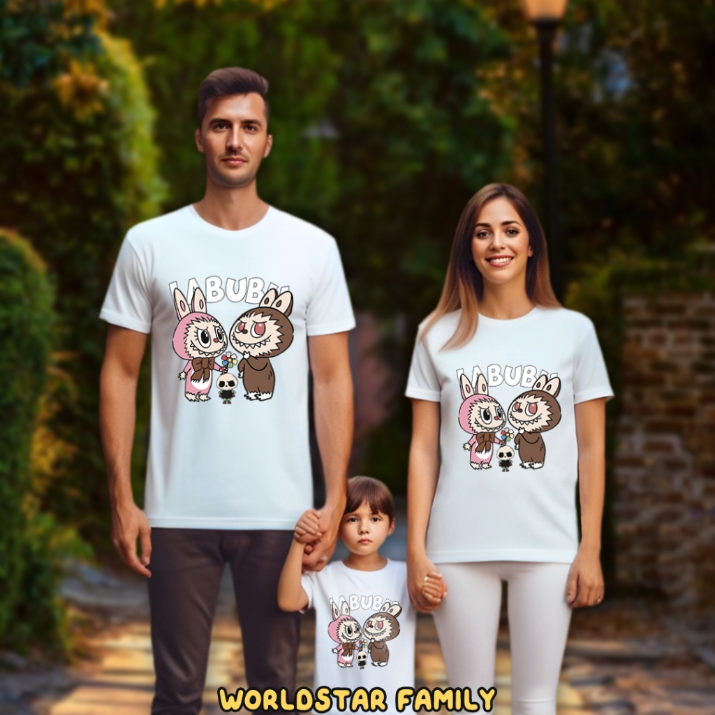 WSF Kaos Couple Keluarga LABUBU Kaos Couple Keluarga Lucu Kaos Pasangan Kaos Keluarga Baju Keluarga 