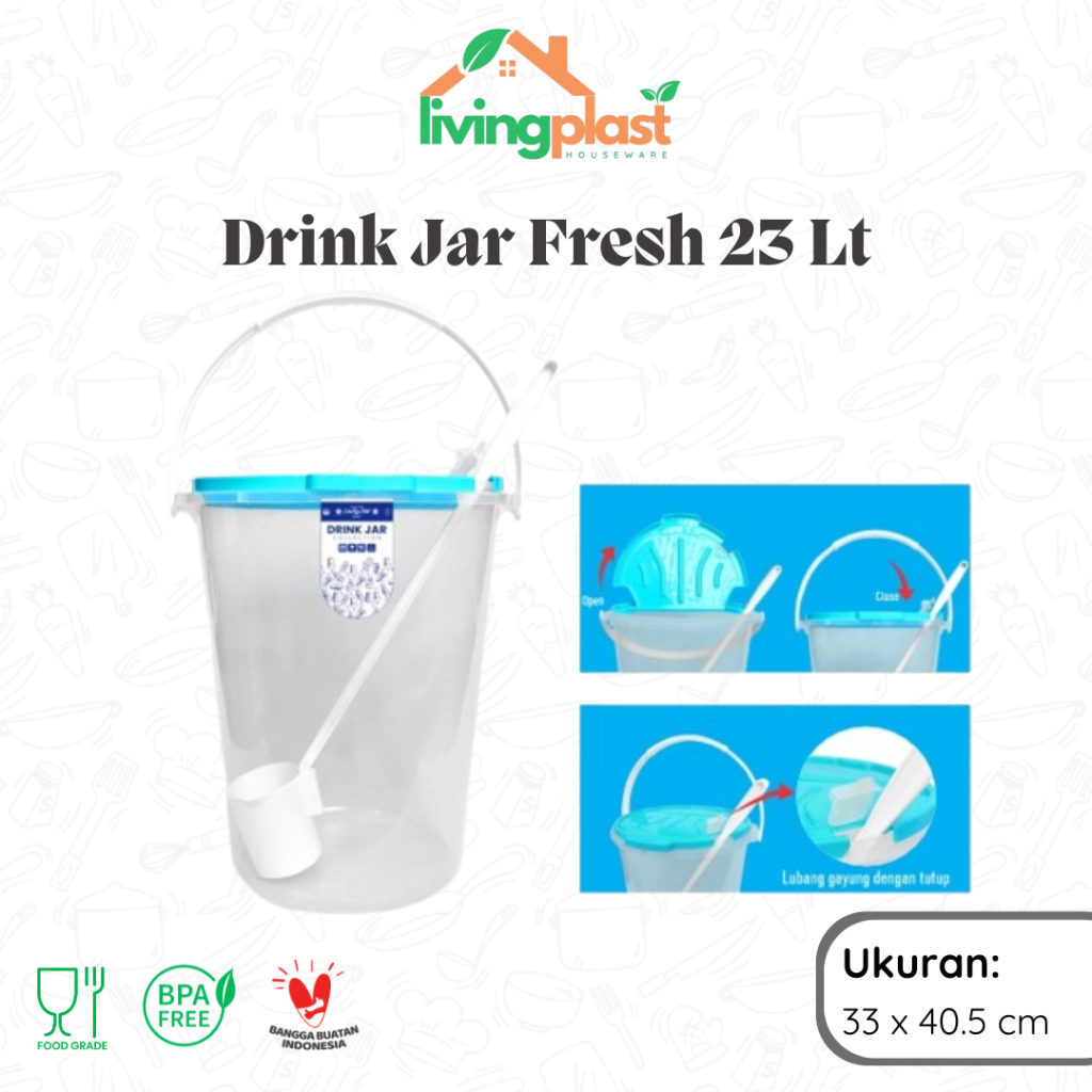 Toples Es Buah Fresh 23 Lt + Centong / Toples Bulat Besar / Toples Plastik Tinggi / Tempat Es Buah