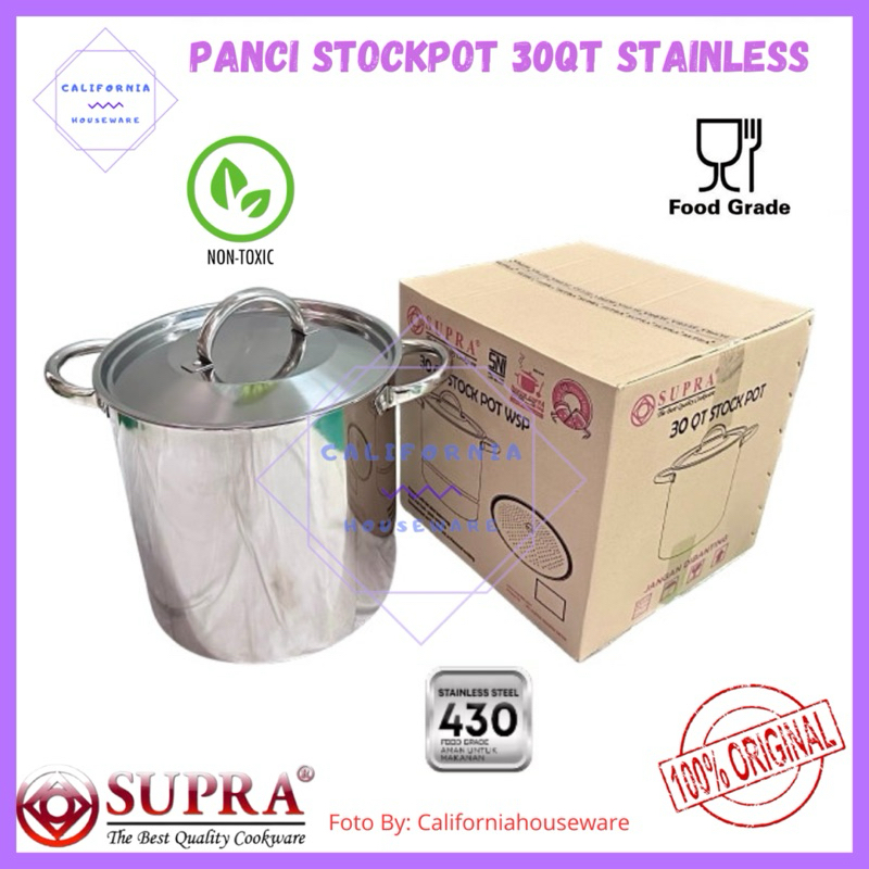 SUPRA Panci Stock Pot 30QT Stainless Steel / SUPRA Stock Pot 30QT Plus Steamer / Panci Steamer SUPRA