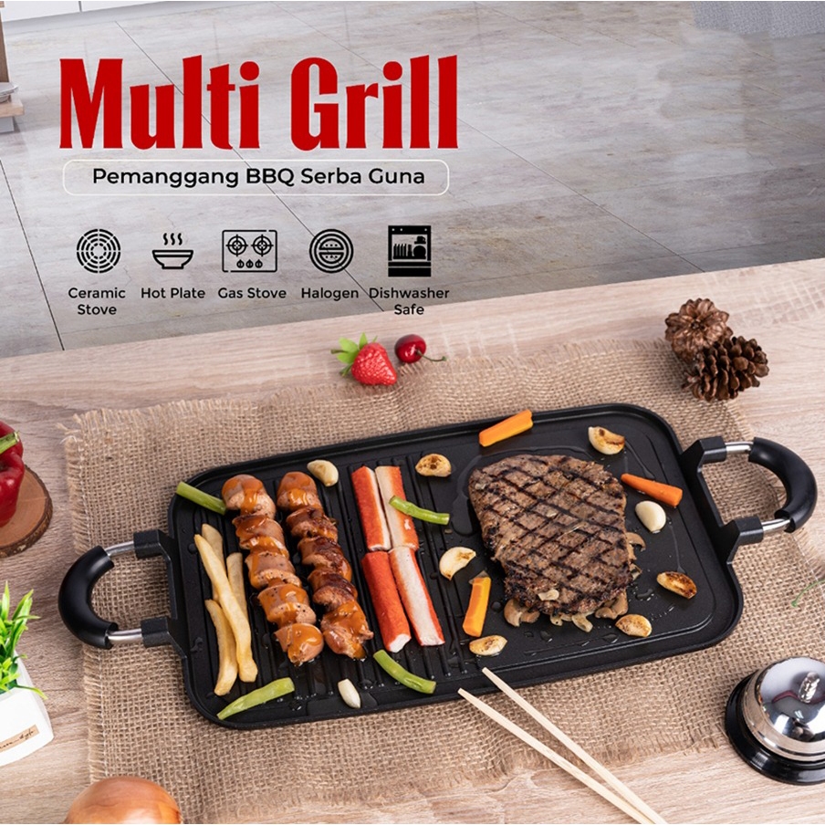 COD Joy KTB Multi Grill Panjang Anti Lengket BBQ Grill Pan Panjang Panggangan Kompor