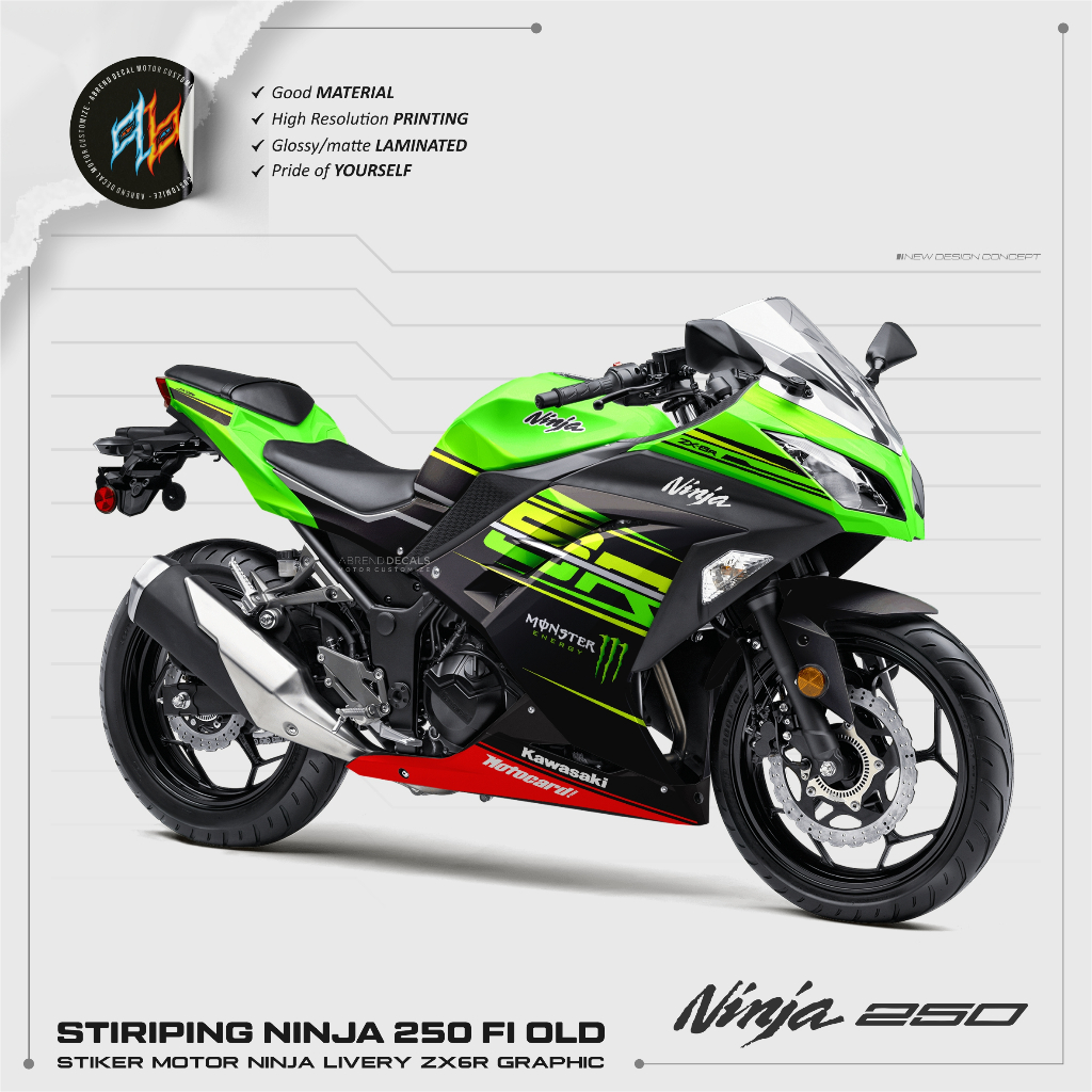 DECAL STRIPING NINJA 250 FI OLD LIVERY ZX6R / STIKER MOTOR KAWASAKI NINJA FI / STRIPE NINJA 250