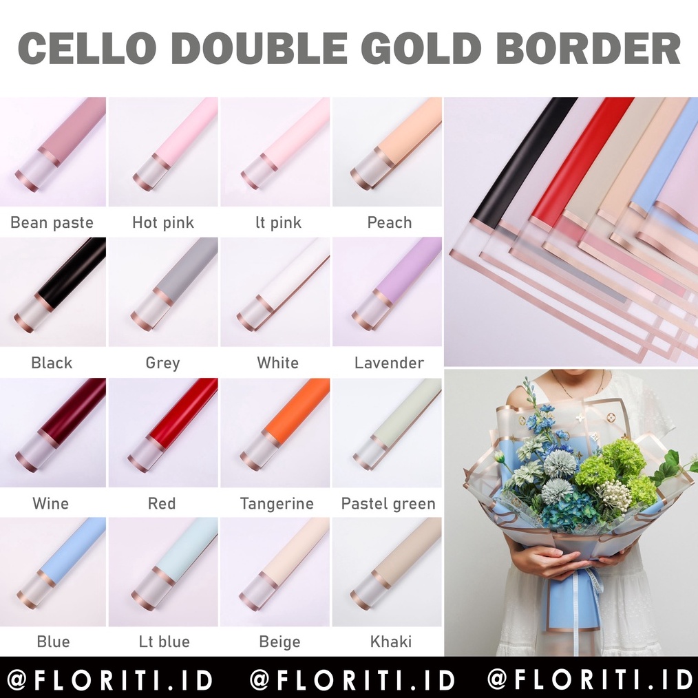 

2 Lembar Kes Buket Cellophane Doue Gold Border Flower Wrapg