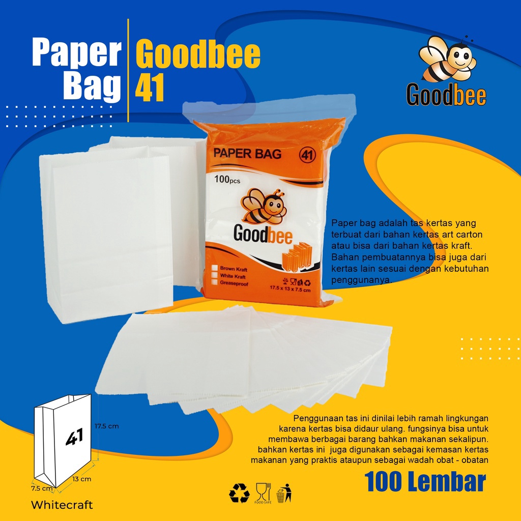 

Goodbee Paper Bag Kode 41 White Kraft Kantong Kes Goodbee White 1pcs