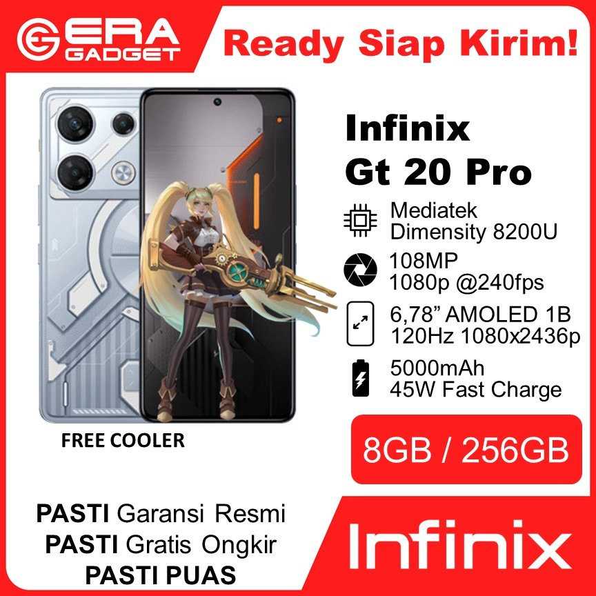 Hp Gaming Infinix GT 20 PRO 5G 8Gb 256Gb Amoled 120hz  Free Cooler+Softcase Garansi Resmi 1 Tahun