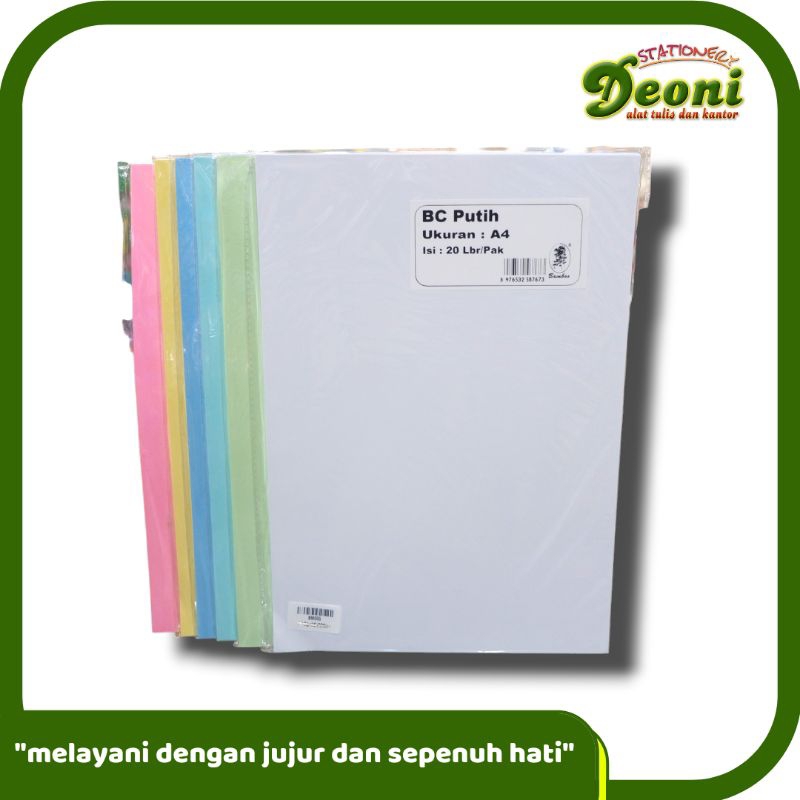 Bamboo BC Premium Kertas Karton A4 Putih Pink Hijau Biru Tosca Kuning 20 Lembar