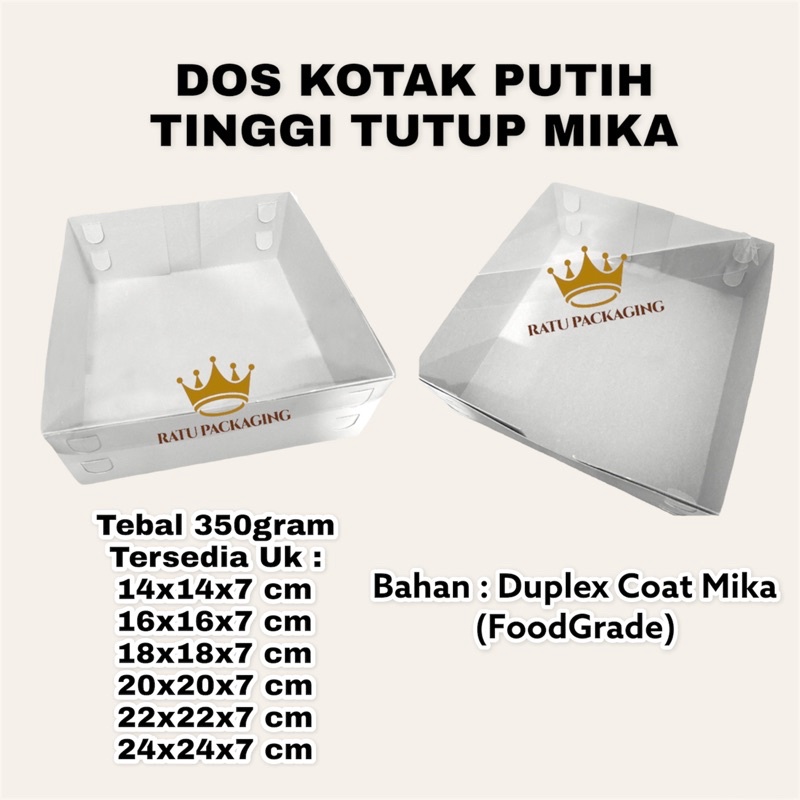 

1PCS RATU Dos DUPLEX PUTIH TUTUP MIKA Kue Tinggi 7Cm Tutup Mika Kardus Box Dus Kotak Kue Putih Duplex Kotak Hampers Tinggi 7CM Tutup Mika Catering