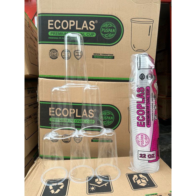 5pcs Gelas Plastik Oval 22oz Merk Puspan Ecoplas grGelas 22oz Oval