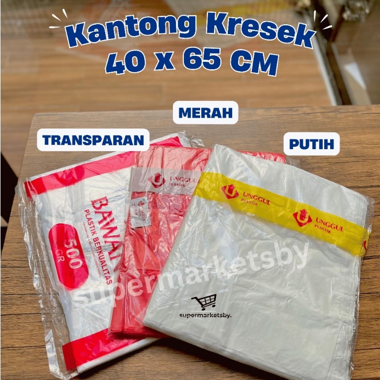 [BAWANG] Kantong Kresek Jumbo 40 x 65cm Merah/Putih/Transparan / Kantong Plastik Besar Laundry