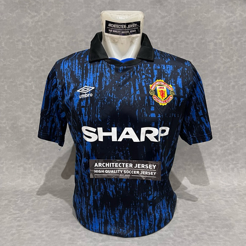 [92/93] Jersey Baju Bola Machester United Man Utd MU Retro Away Biru Blue 92/93 1992 1993 Vintage Re