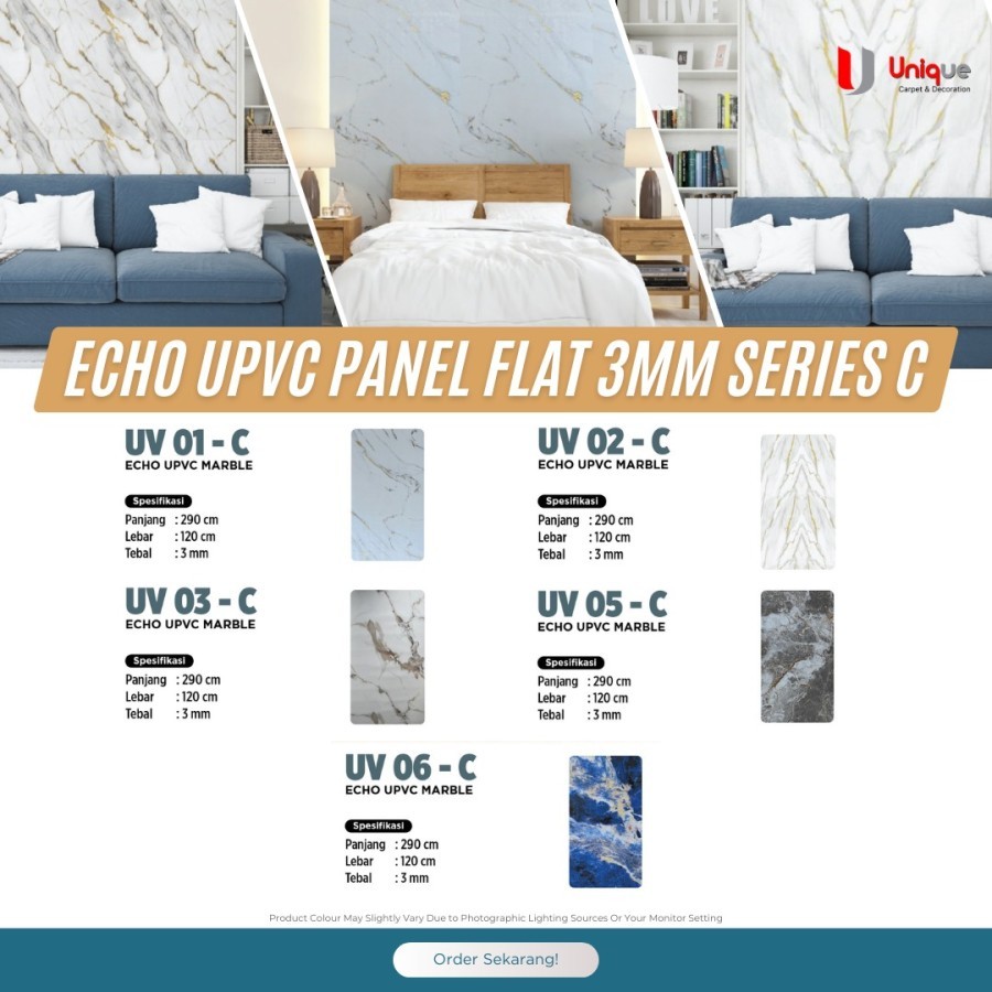 ECHO UPVC Panel Flat Marble Tebal 3mm Series C / PVC Board Ruang Tamu / Dekorasi Dinding Modern Moti