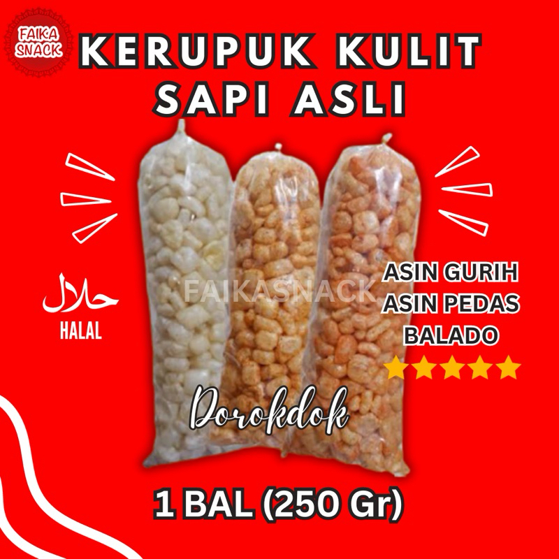 

KERUPUK KULIT SAPI 1 BAL DOROKDOK ASLI ANEKA RASA ORIGINAL PEDAS BALADO 250 GRAM