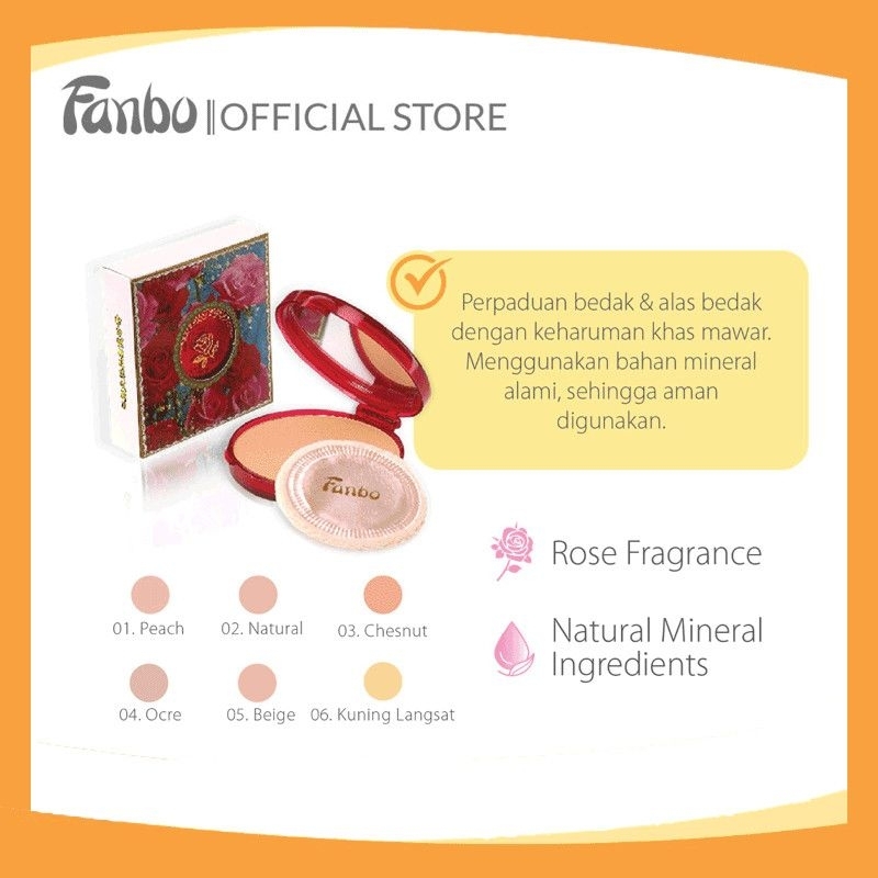 Fanbo Rose Compact Powder Fanbo Bedak Padat + Alas Bedak