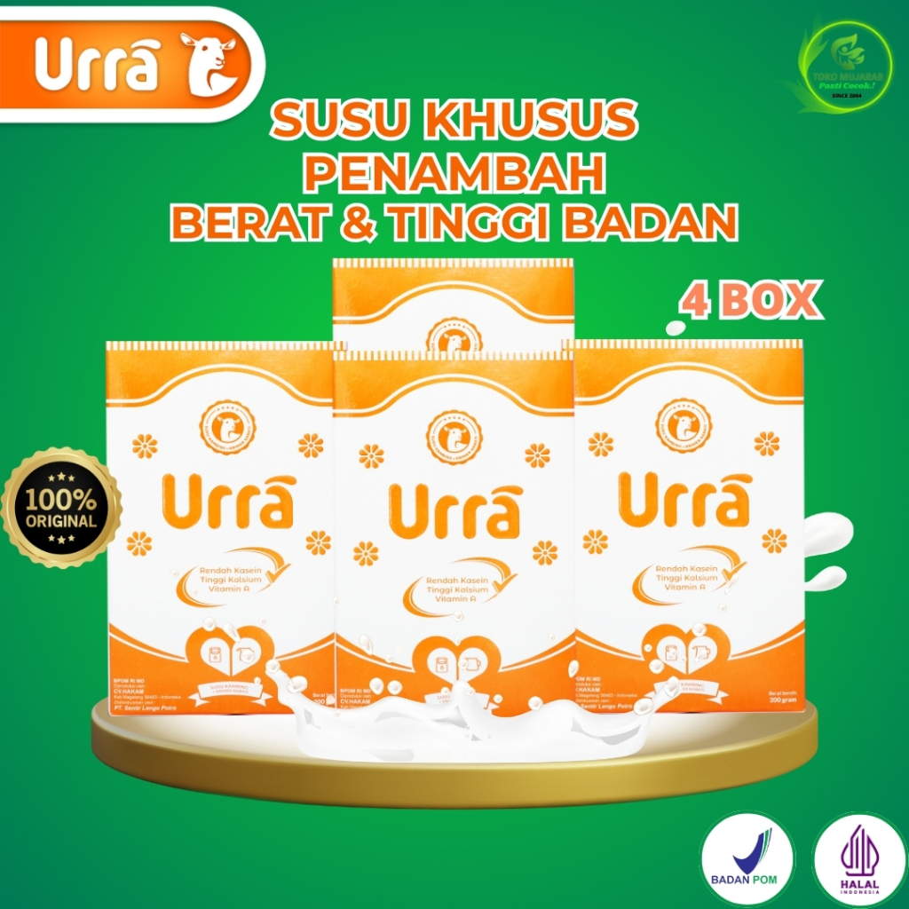 

URRA Susu Kambing Saneen Premium 200gr Rendah kasein Penambah Tinggi Badan dan Berat Badan - 4 Box