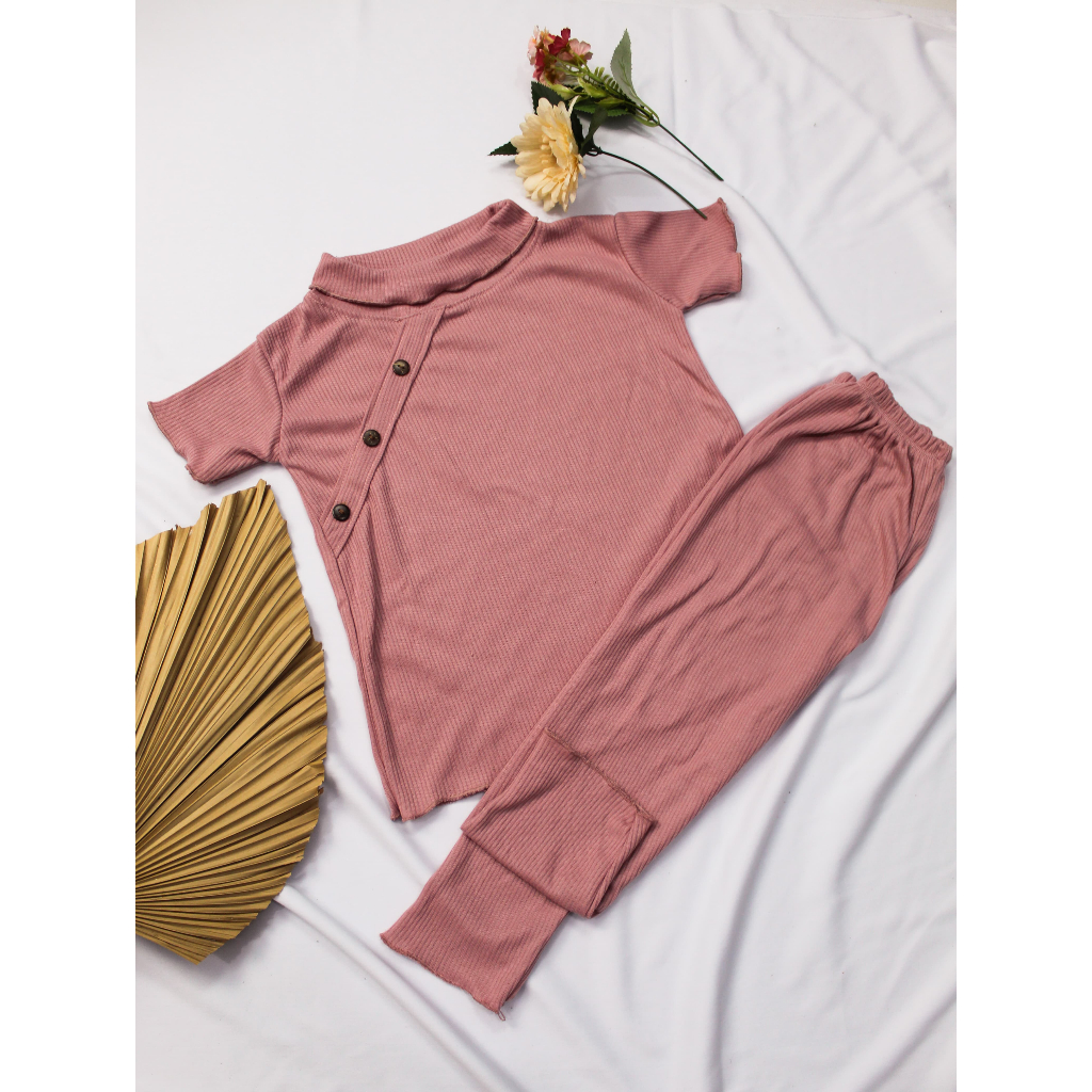 Baju Setelan Panjang Anak Perempuan Bahan Rib Cewek umur 4-10 Tahun - MIKAYLA SET