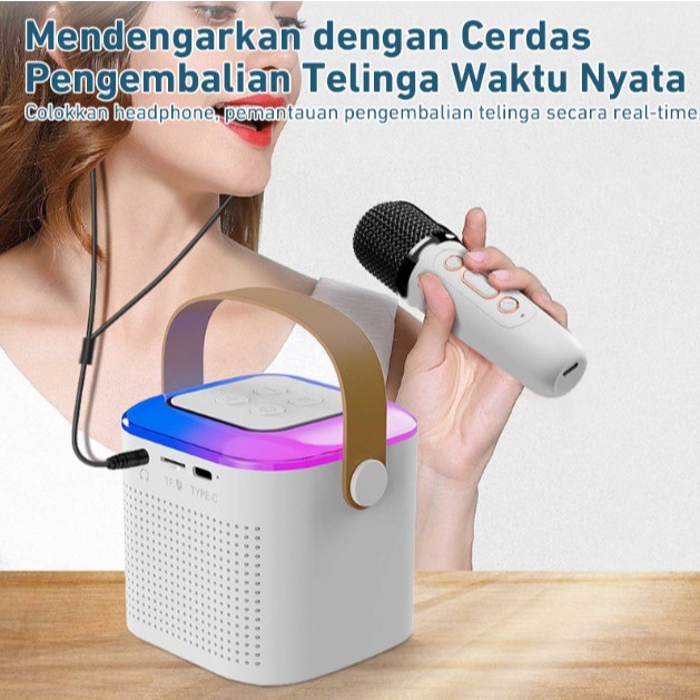 Mini Speaker Karaoke Bluetooth Microphone Speaker Mic Wireless Rumah Dua Mikrofon Subwoofer Portable