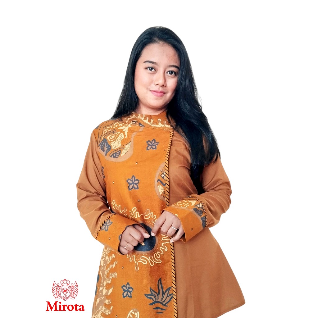 Blouse Batik Wanita Coklat Lengan Panjang Bigas