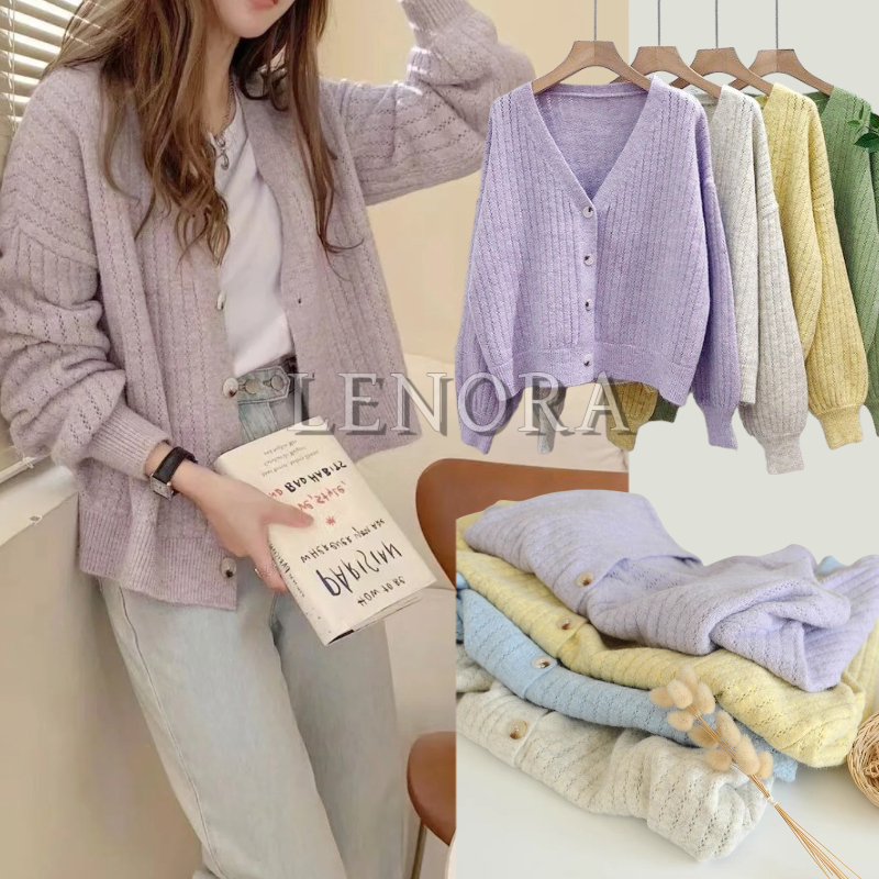 Cardigan Rajut Wanita Korea Style/jaket Sweater Rajut Import/Polos Kardigan Kerah V
