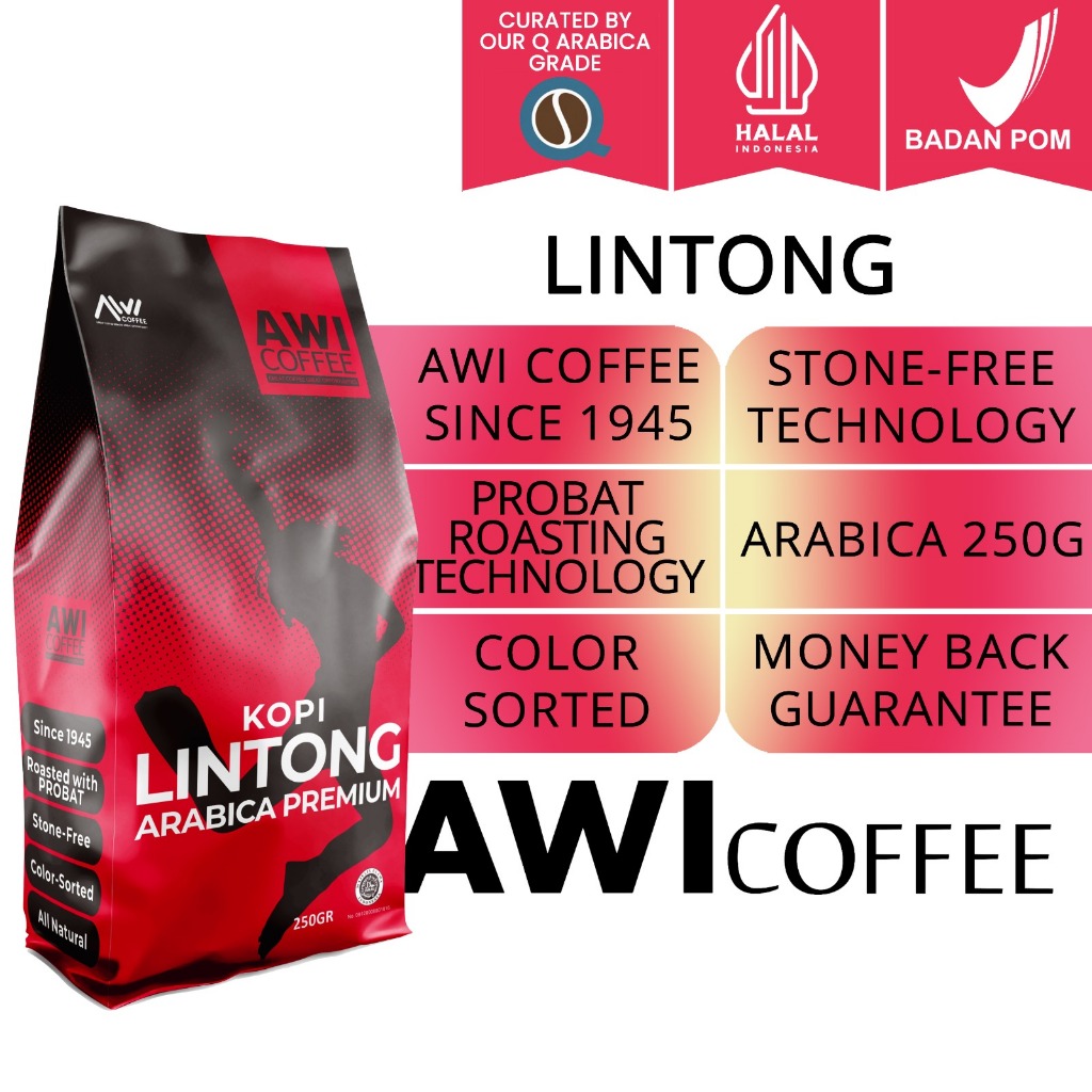 

LINTONG 250g Biji | Arabica Roasted Coffee Beans | Grade 1 Export Quality | AWI COFFEE