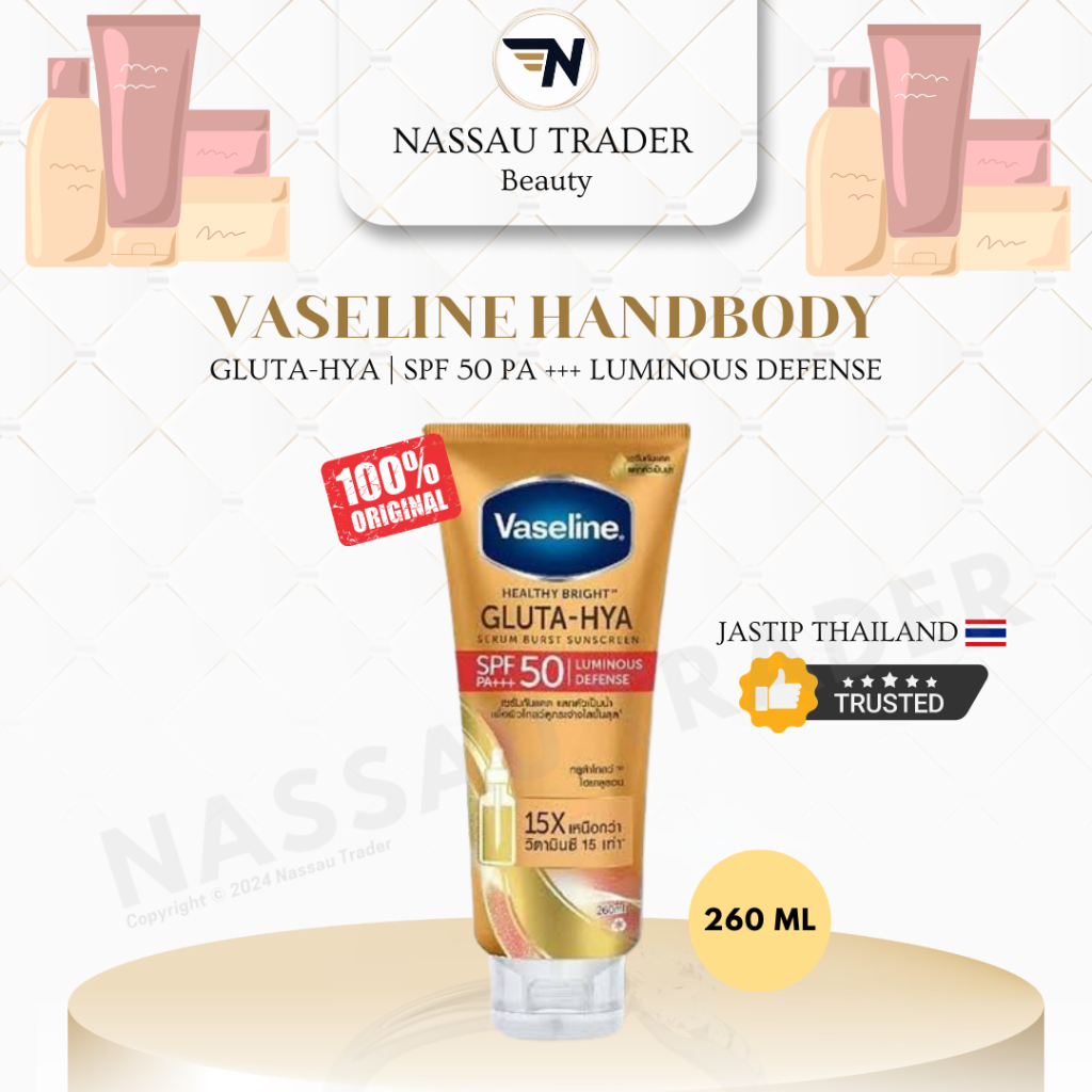 [ORIGINAL] VASELINE SPF 50 PA +++ LUMINOUSE DEFENSE HANDBODY 260ml.. JASTIP THAILAND - NASSAU TRADER