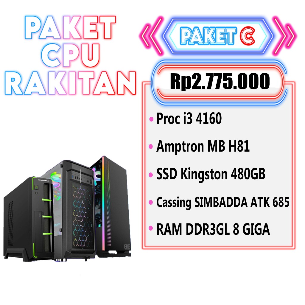 PC Komputer CPU Rakitan Proc i3 4160 Paket C
