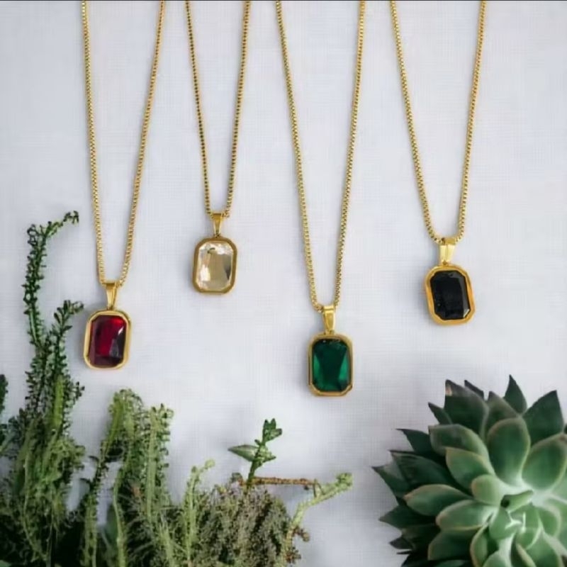 kalung+liontin batu bahan titanium