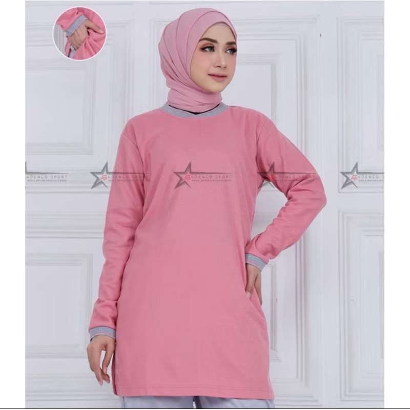 Kaos Olahraga Tunik Muslimah Polos Bahan Lakos Atasan Baju Senam Wanita