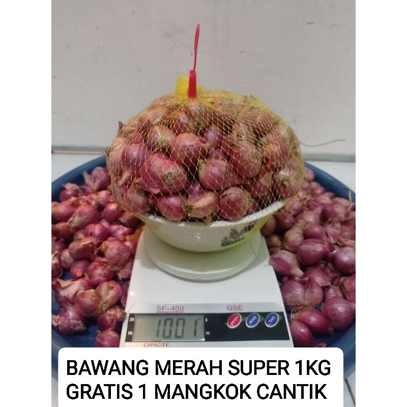 

Bawang merah lokal 1kg berkualitas sedang campur besar gratis mangkok