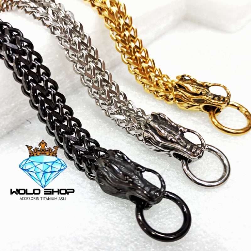 Gelang Pria Kepala NAGA Rantai Titanium Super Keren
