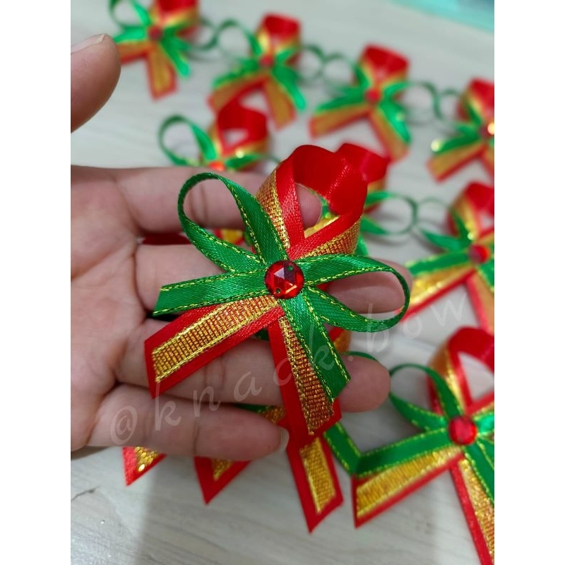 12buah Pita semat panitia tamu natal super mewah pin bros xmas lusinan