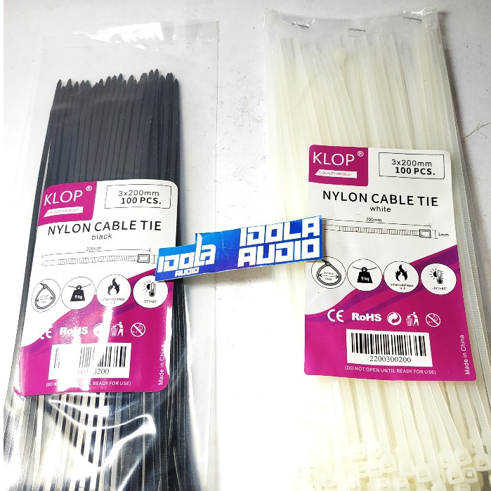 

Kabel TIE 3 x 200 mm Merek Klop / Nylon Cable TIE Putih - Hitam