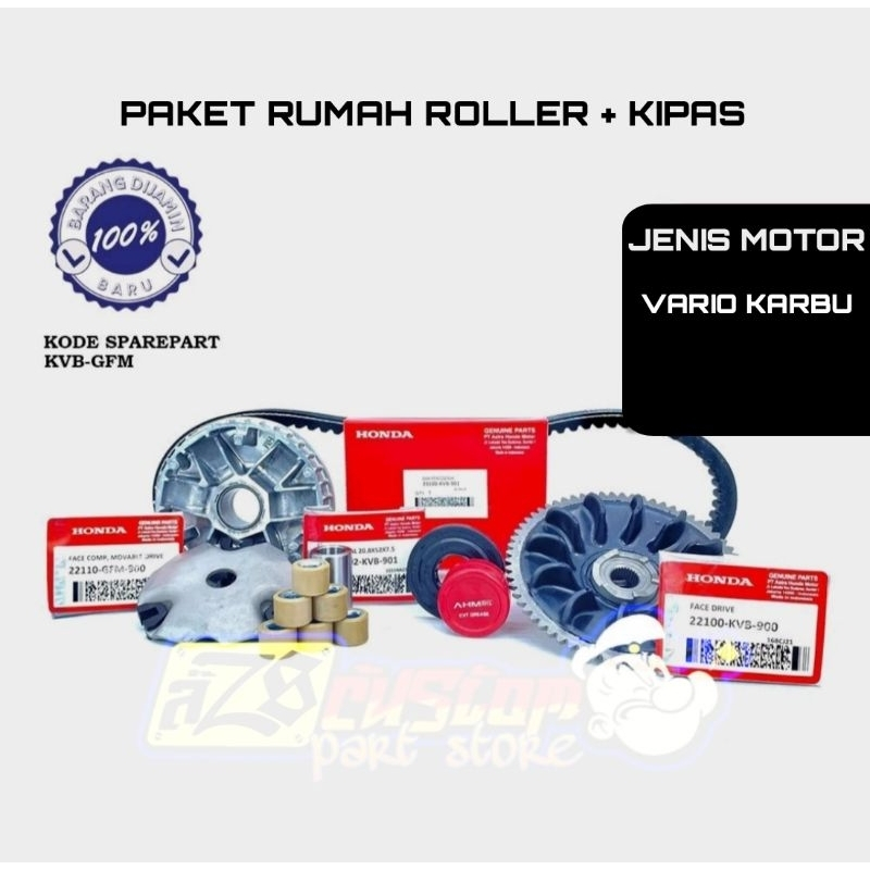 PAKET RUMAH ROLLER SET VANBELT VARIO 110 KARBU & KIPAS ROLLER VARIO 110 KARBU