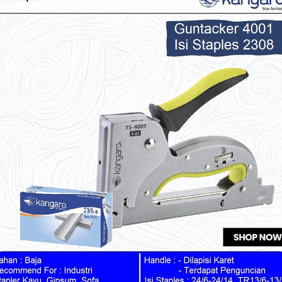 

KUALITAS UNGGUL Stapler Tembak 4 in 1 Staples Tembak Multifungsi tacker TS 41 Kangaro Stapler Sofa Tacker