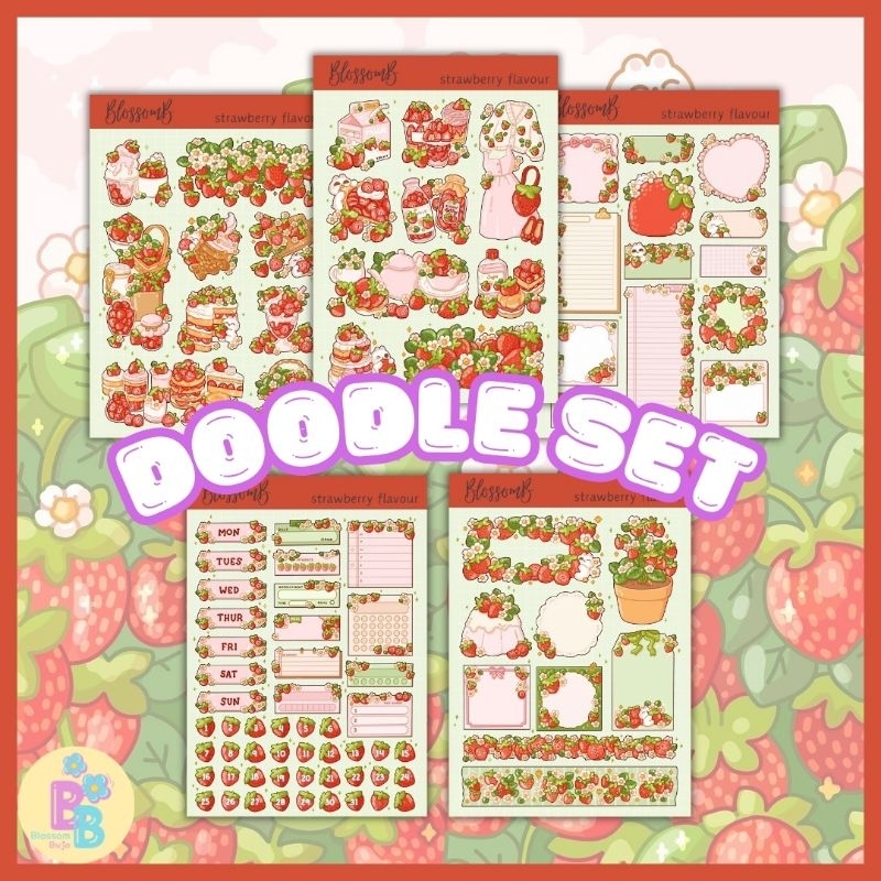 

BlossomB - strawberry flavour doodle set Hand drawing sticker sheet / waterproof sticker / sticker deco / sticker vinyl aesthetic / handmade sticker / sticker tumblr / stiker anti air / sticker buku journal / sticker HP laptop