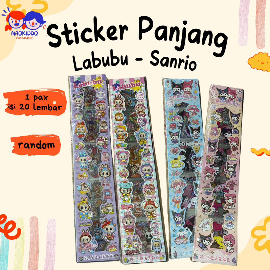 

Sticker Labubu Melody Kuromi Sanrio Panjang isi 100 pcs
