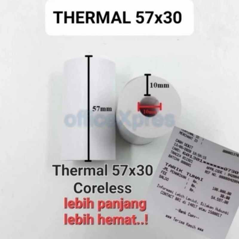 

kertas struk kasir paper rol thermal 57x30mm/58x30mm printer mini bluetooth
