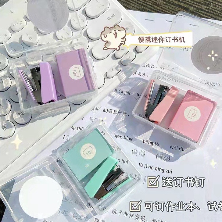 

ON SALE Stapler Set Mini Staples Perlengkapan Kantor 2 in 1 Cute Macaron Color
