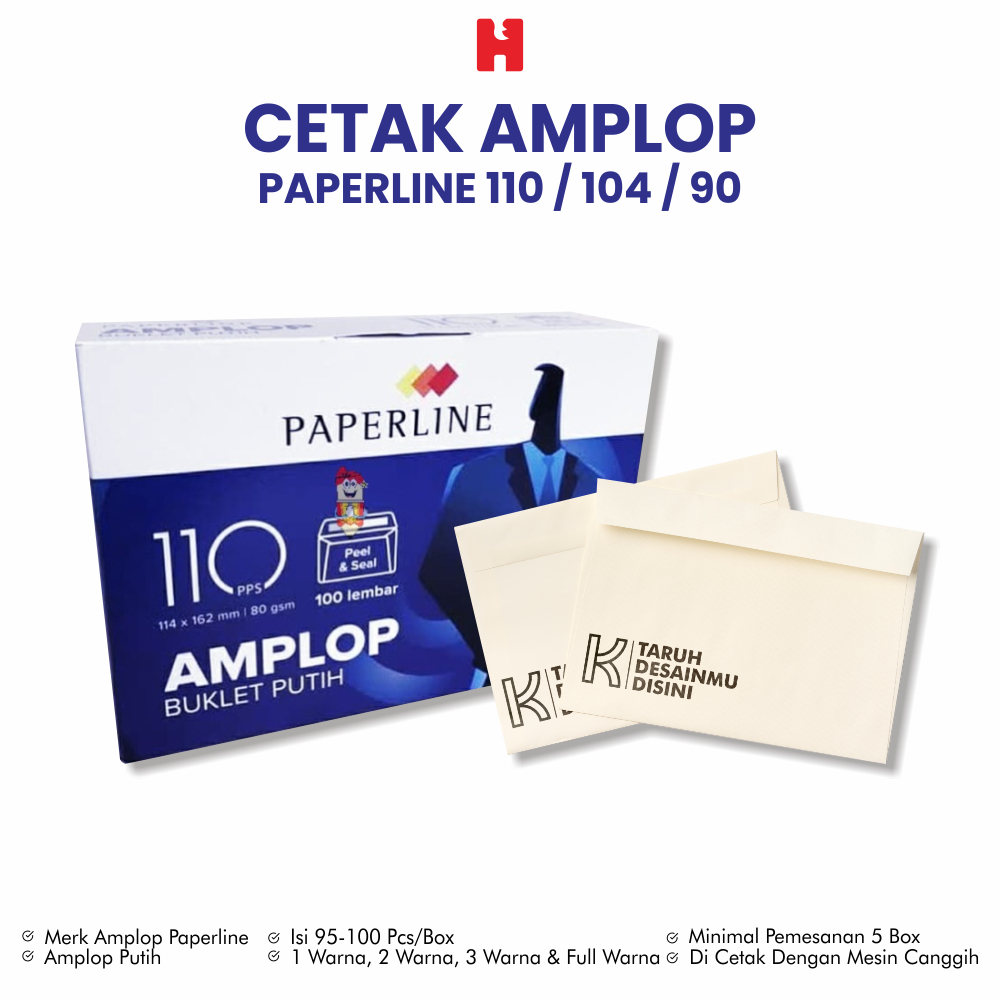 

Cetak Amplop Merk Paperline Custom - Ukuran 110/104/90 *Minimal Pemesanan 5 Pack/Box