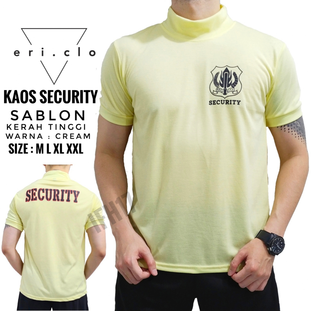KAOS SECURITY KERAH TINGGI SABLON , BAJU SECURITY / SATPAM KERAH PANJANG PRIA , KAOS SECURITI SABLON